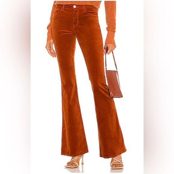 L’agence Bell high rise flare corduroy pant in rust brown. 29 - Picture 1 of 6